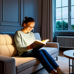 **

A modern living room with smart lighting, showcasing adjustable color temperatures. A fully clothed person is comfortably reading on a sofa. The scene emphasizes the warm, inviting ambiance created by the lighting. Safe for work, appropriate content, fully clothed, professional photography, perfect anatomy, natural proportions, family-friendly.

**