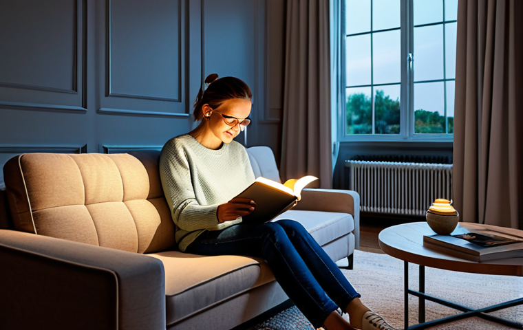 **
A modern living room with smart lighting, showcasing adjustable color temperatures. A fully clothed person is comfortably reading on a sofa. The scene emphasizes the warm, inviting ambiance created by the lighting. Safe for work, appropriate content, fully clothed, professional photography, perfect anatomy, natural proportions, family-friendly.
**