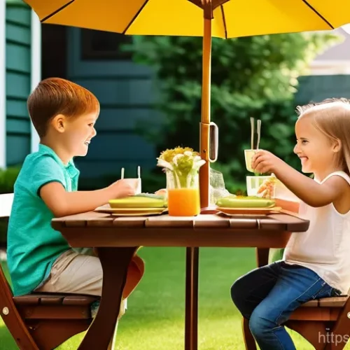 야외용 테이블 인기 제품 - A vibrant and detailed image of a happy family of four, including two young children (one toddler, o...